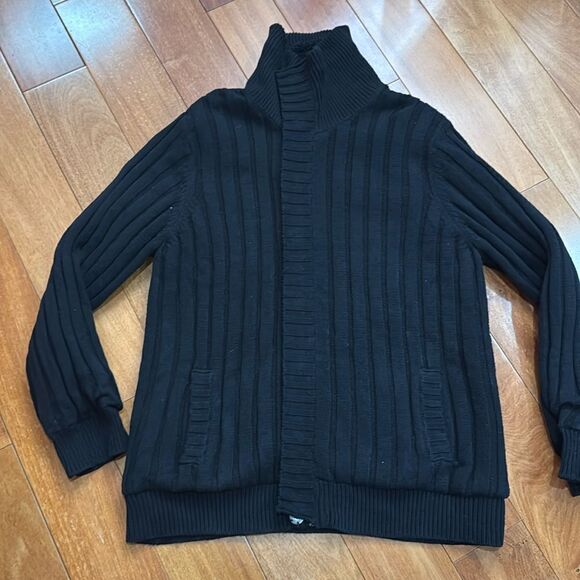 Structure Vintage Black High Neck Fleece Quilted lined Knit Cardigan size XXL - Picture 2 of 11